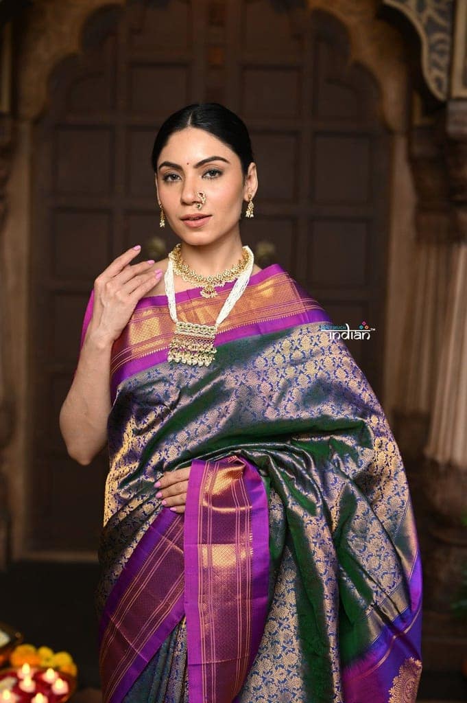 Parampara ~ Brocade Pure Silk Maharani Paithani - A Royal Weave of Elegance in Majestic Violet view 6