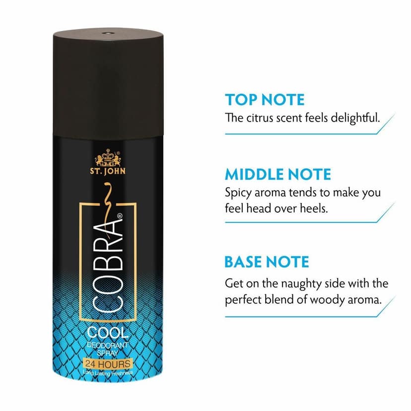 ST-JOHN Cobra Cool & Live Limited Edition Deodorant Spray Log lasting Protection 150ml Each Deodorant Spray For Men - Pack of 2 view 3
