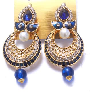 Jewellery Royal Designer Gold Plated Blue Traditional Kundan Earrings
