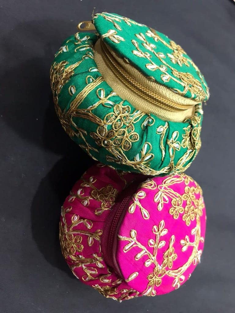GOKULAM Embroidery matki shape Bangle Box Makeup And Jewellery Vanity Box for women Bridal Gift Storage Box(Multicolor). set of 1 view 2