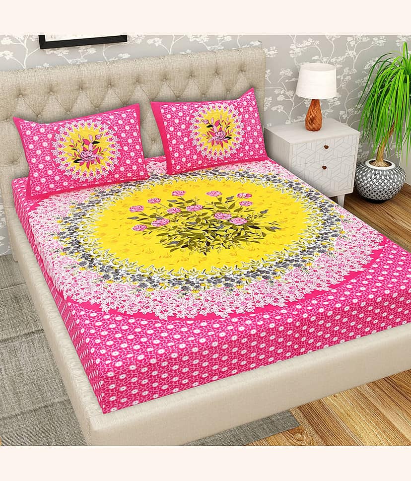 Cosito Cotton 1 Double Bedsheet with 2 Pillow Covers ( Pink )