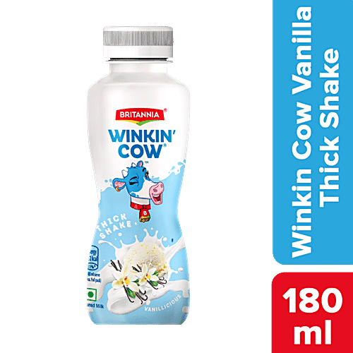 Britannia Winkin Cow Vanillicious Thick Milk Shake - Rich In Calcium, 180 ml Pet Bottle