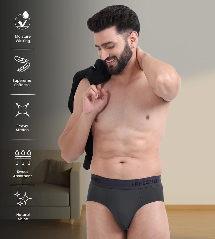 FREECULTR Men's Underwear Anti Bacterial Micromodal Airsoft Brief - Non Itch No Chaffing Sweat Proof Pack of 1-Ash Grey view 5