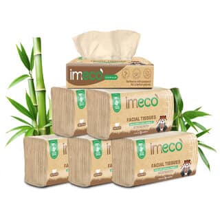 IMECO Bamboo Facial Tissue Papers 200 Pulls (Pack of 6), 1200 Pulls, 2 Ply, Premium Soft, Biodegradable Skin Safe