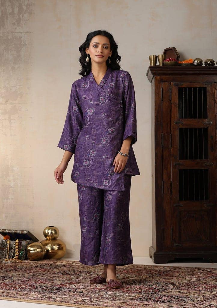 HOC Crafts Pashmina Printed Women's 2 PC Co-ord Set - Purple view 4