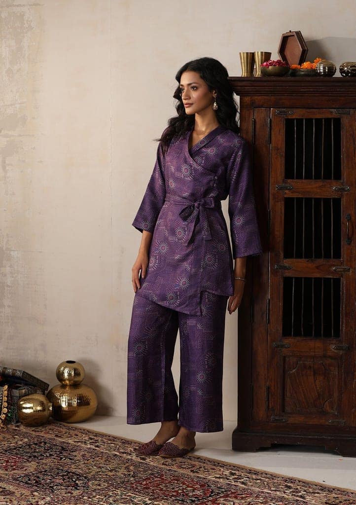 HOC Crafts Pashmina Printed Women's 2 PC Co-ord Set - Purple view 6