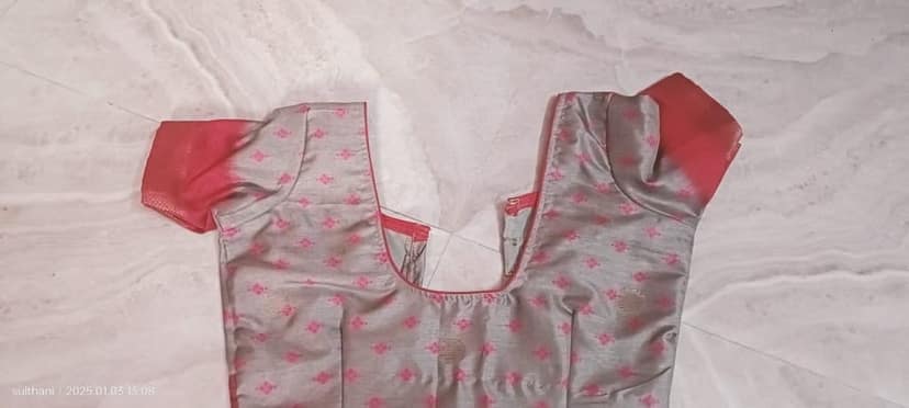 Georgette Saree Blouse with Elbow Sleeves and Round Neck