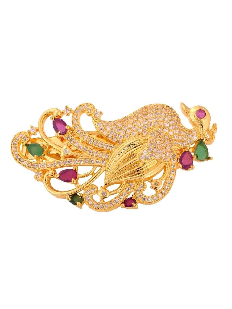 Gold Plated Red & Green Peacock Hair Claw Clip view 3
