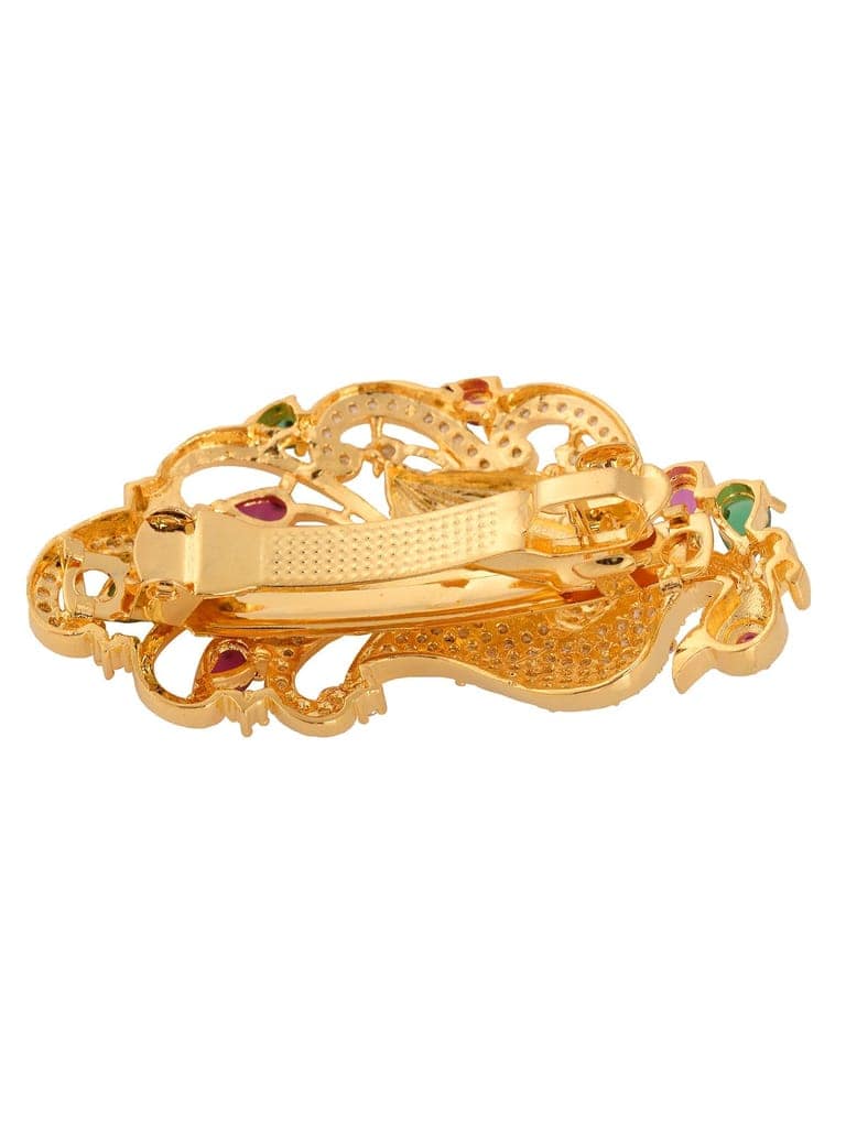Gold Plated Red & Green Peacock Hair Claw Clip view 4