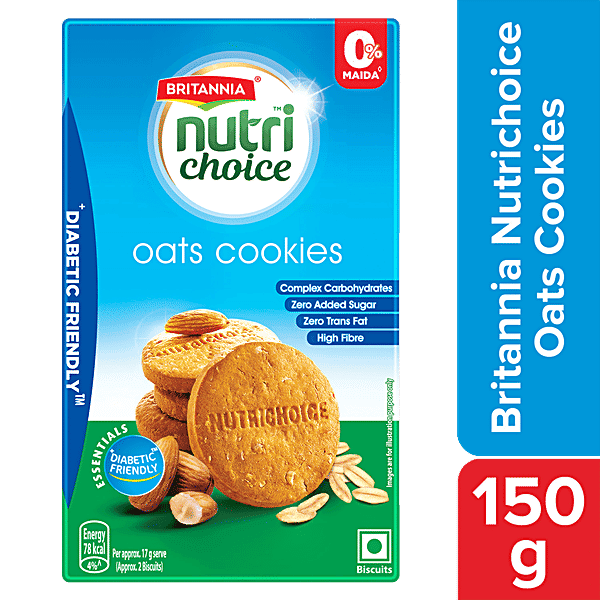 Britannia NutriChoice Essentials Oats Cookies - No Added Sugar & Diabetic Friendly, Rich In Dietary Fibre, 150 g