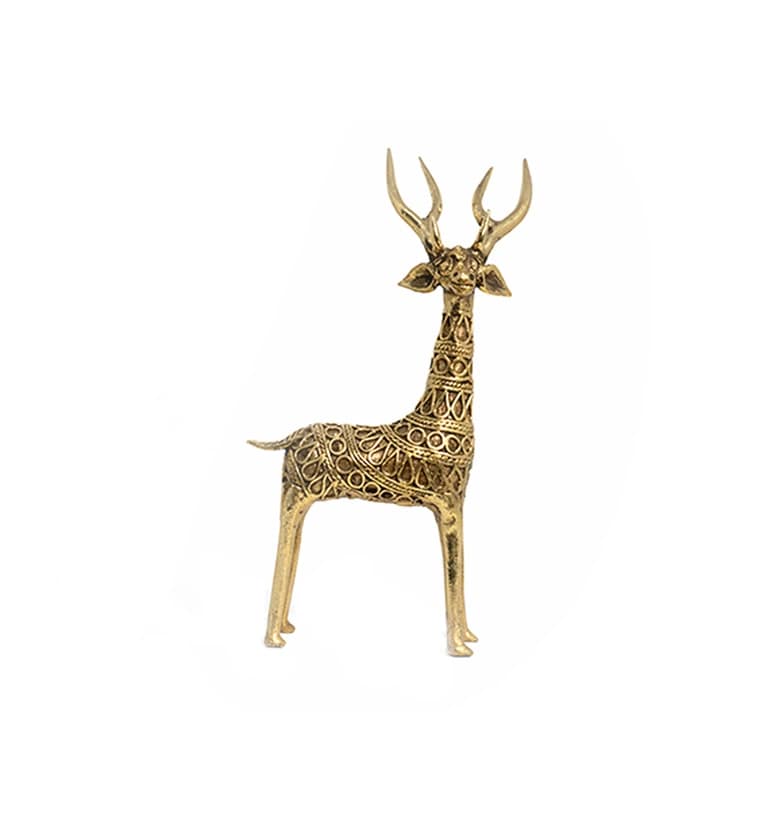 Handcrafted Brass Large Tribal Deer Showpiece view 2