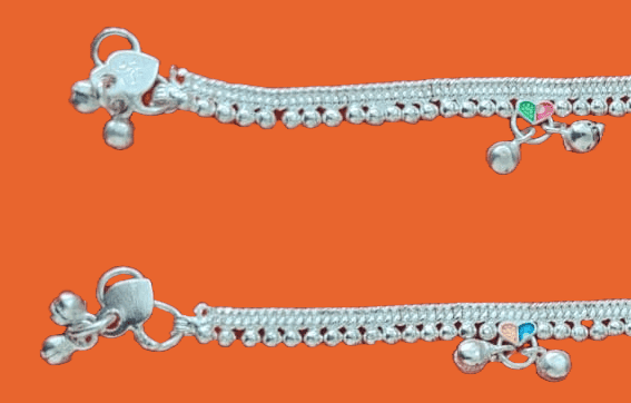 92.5 Sterling Silver Traditional Indian Anklets for Women and Girls (Pair) view 2