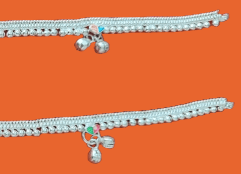92.5 Sterling Silver Traditional Indian Anklets for Women and Girls (Pair) view 3