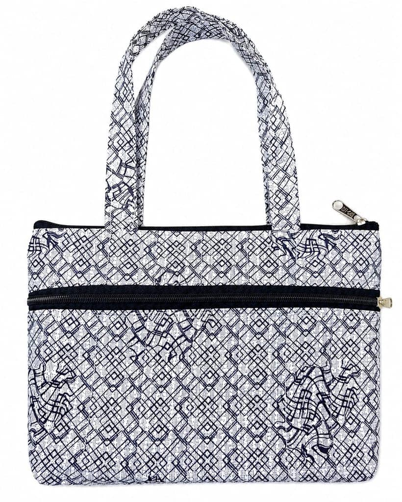 Geometrical Printed Cotton Zippered Handbag for Women