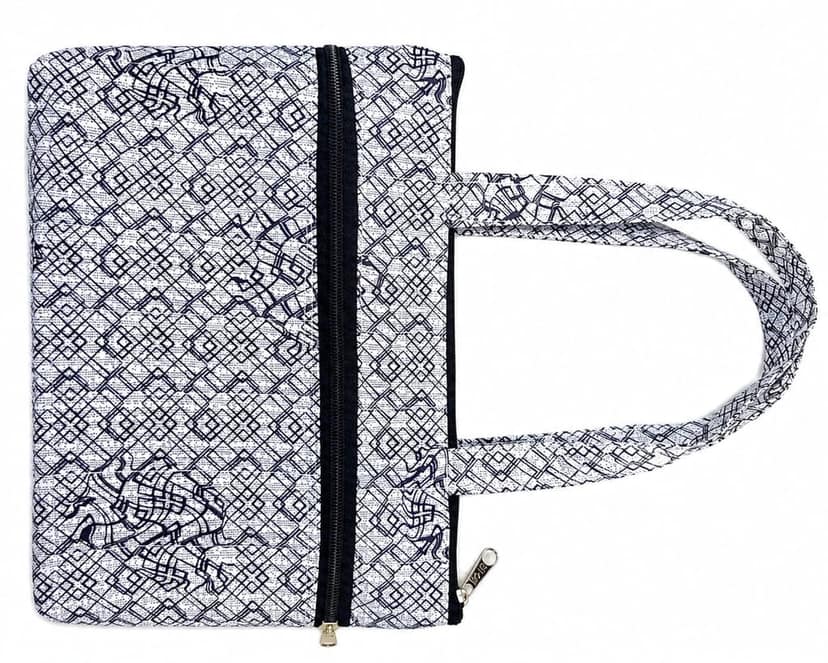 Geometrical Printed Cotton Zippered Handbag for Women view 2