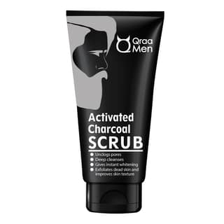 Qraa Men Activated Bamboo Charcoal Scrub with Essential Oils, For deep cleansing & Glowing Skin, Anti Acne & Blackhead Remover - 100gm