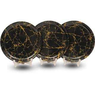 Ariya Melamine 11 Inch Dinner Plates - Black & Gold, Set of 3 | Durable, Lightweight & Easy to Clean