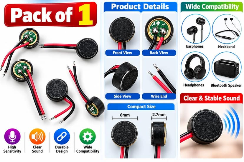 6mm x 2.7mm Electret Condenser Microphone Capsule with Wires (Pack of 1) view 2