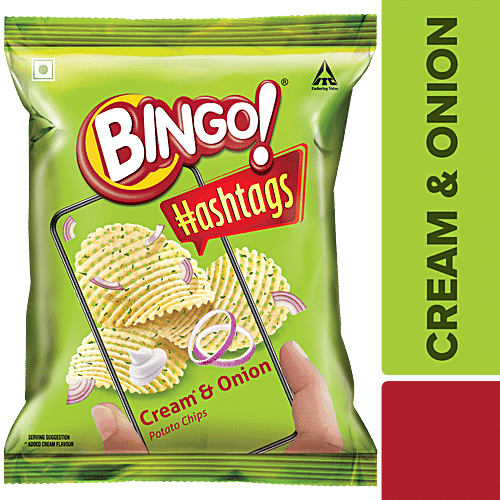 Bingo Hashtags - Potato Chips, Cream & Onion, Unique Flavour, Crispy, 22.5 g Pouch