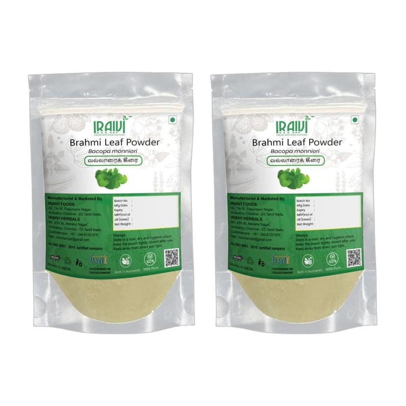 IRAIVI Premium Brahmi Leaf Powder-200g | Vallarai | Ondelaga | 100% Pure & Natural Brahmi Supplement for Mental Clarity & Calm | Supports Cognitive Wellness & Tranquility