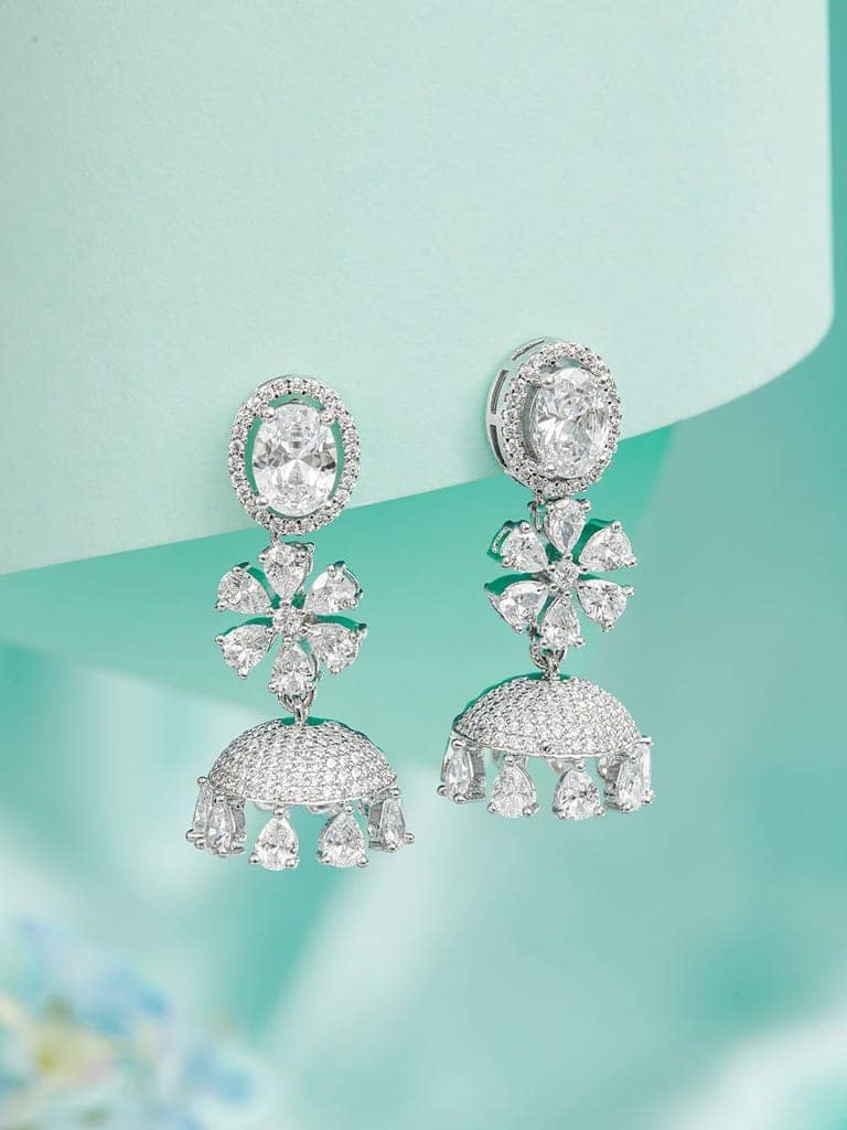 925 Sterling Silver Cubic Zirconia Studded Jhumka Earrings