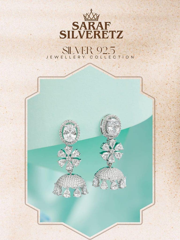 925 Sterling Silver Cubic Zirconia Studded Jhumka Earrings view 2