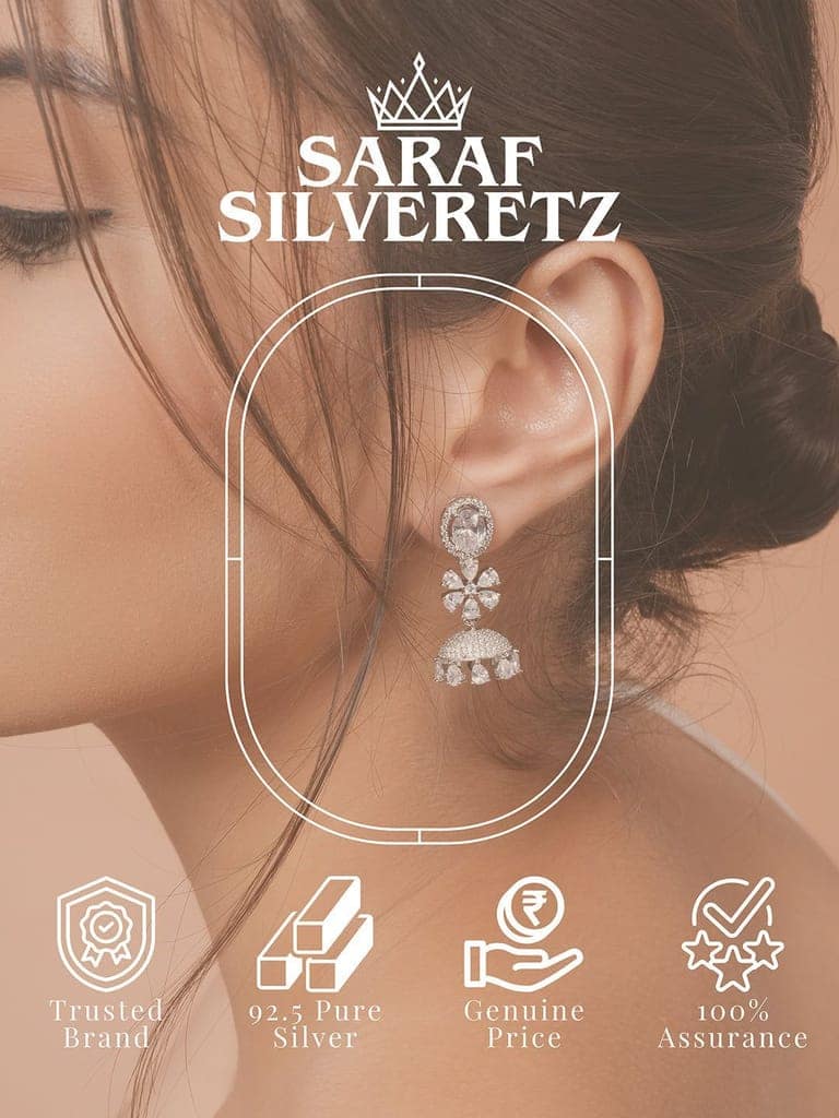 925 Sterling Silver Cubic Zirconia Studded Jhumka Earrings view 5