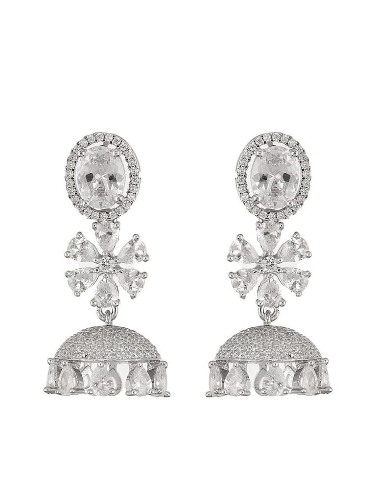 925 Sterling Silver Cubic Zirconia Studded Jhumka Earrings view 9