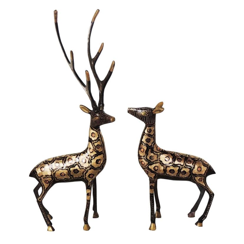 Brass Deer Pair Decorative Showpiece Statue with Black Finish for Home Decor, Height : 16 Inch (ANMAS212 A) view 2