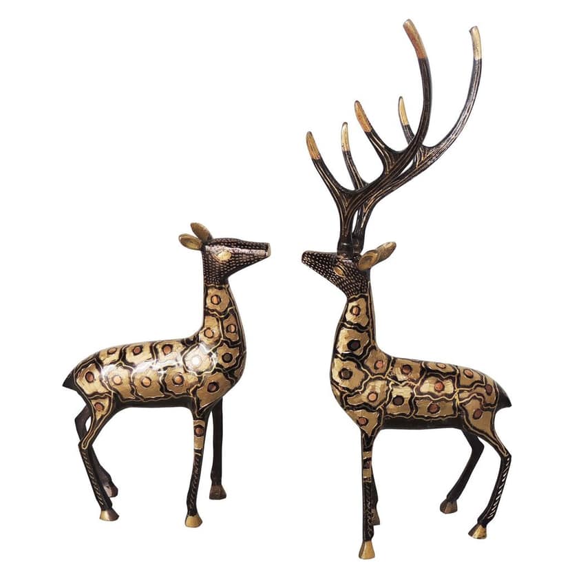 Brass Deer Pair Decorative Showpiece Statue with Black Finish for Home Decor, Height : 16 Inch (ANMAS212 A) view 3