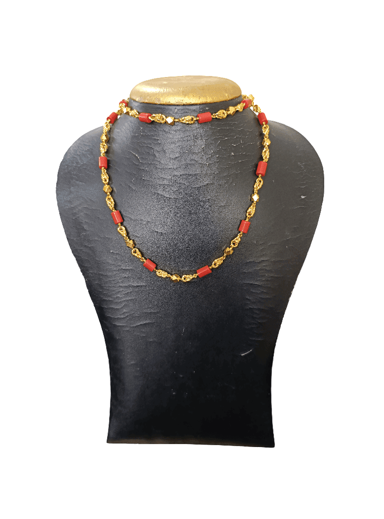 Elegant Gold Plated Coral Bead Chain Necklace for Women