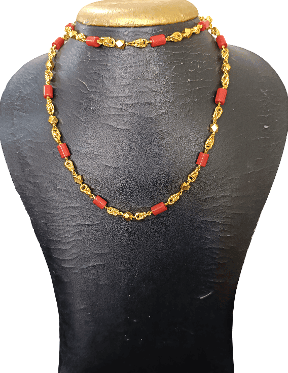 Elegant Gold Plated Coral Bead Chain Necklace for Women view 2