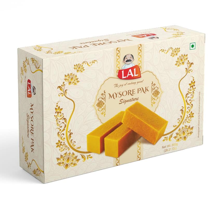Lal Sweets Mysore Pak 800g (Pack Of 1) || Made With Special Cow Ghee || Healthy and Delicious Sweets Melts In Your Mouth || Traditional Taste Of Mysuru || Ghee Mysore Pak || Mysuru Pak