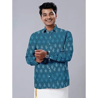 OMSAIFAB Men Self Design Casual Blue Shirt