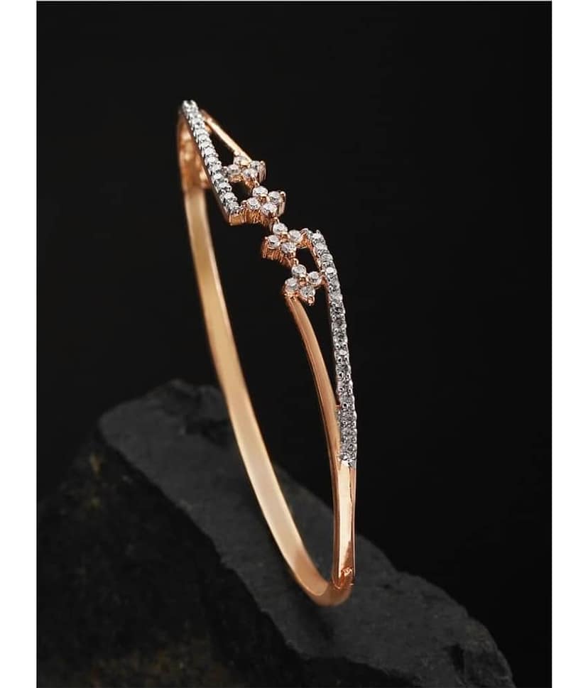 Prita American Diamond Rose-Gold Plated Bangle Style Bracelet for Women and Girls
