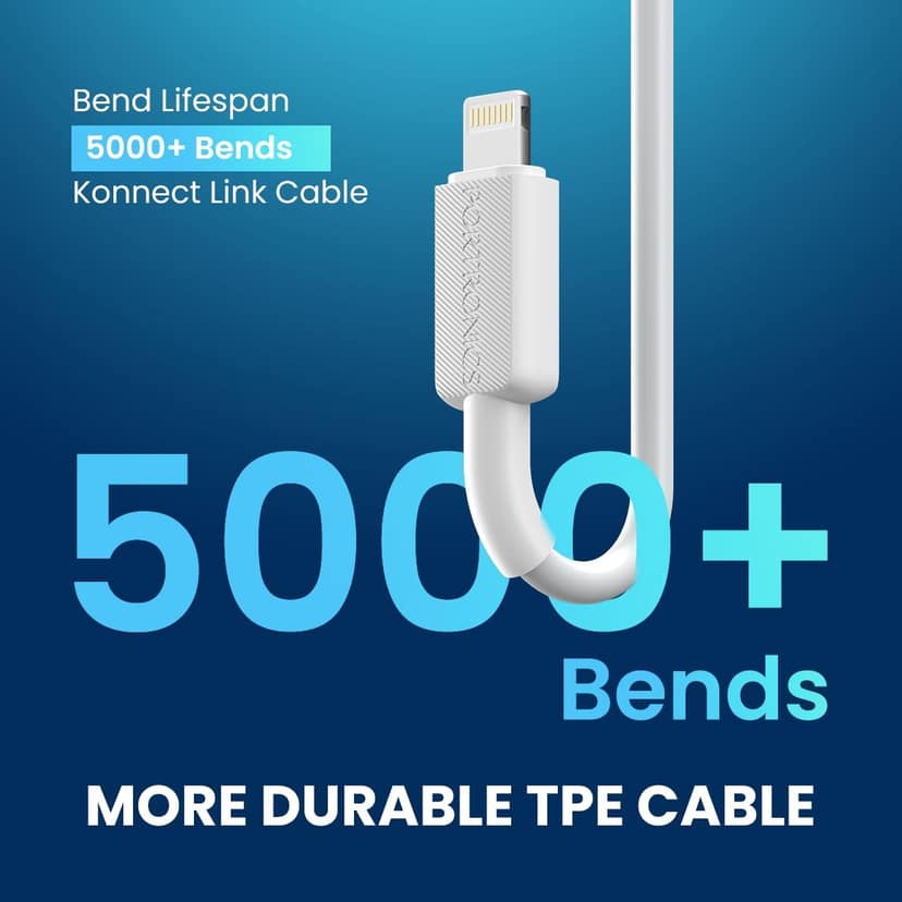 Portronics Konnect Link USB to 8PIN Fast Charging Cable with iOS Compatibility, 3.0A Output, 480Mbps Data Transfer, 1M Length White view 3