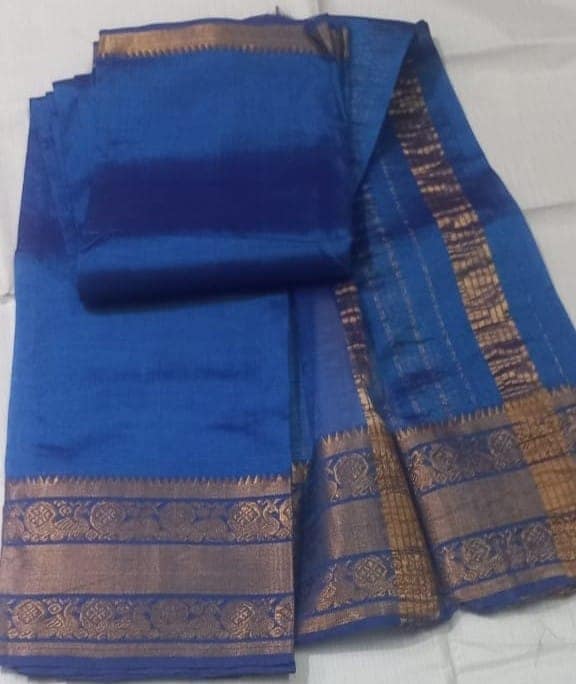 Blue Saree With Golden Border view 2