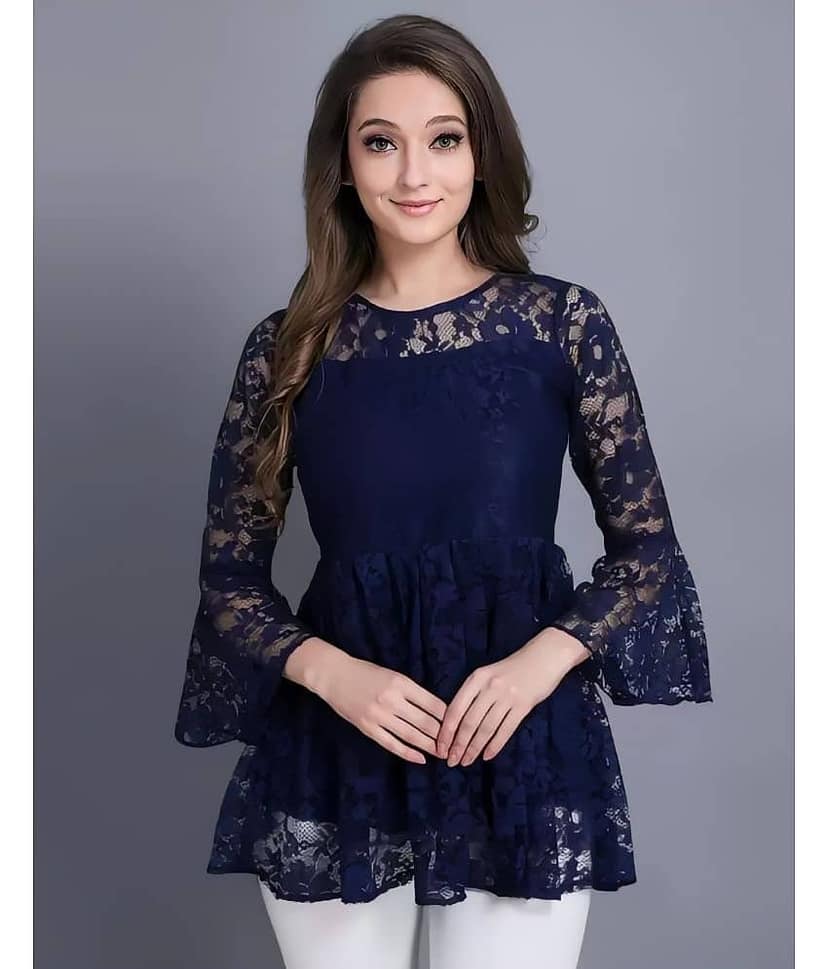 Hemang Fashion Women's Net Peplum Top ( Blue )