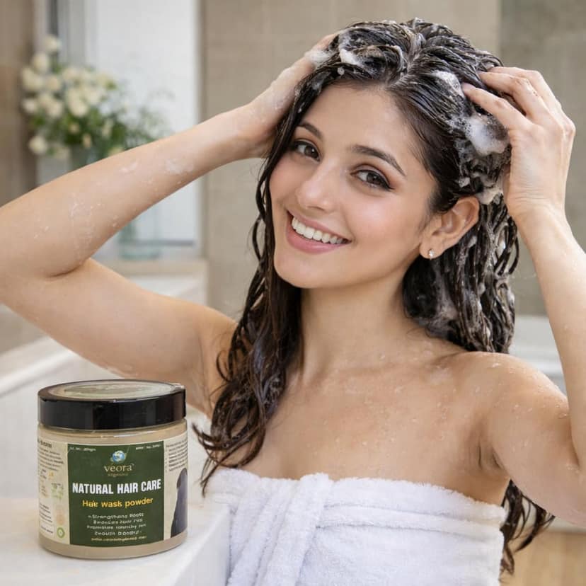 Veora Organics Herbal Hair Wash Powder | Natural Shampoo Powder with Amla, Reetha, Shikakai, Multani Mitti, Hibiscus & Rosemary | Chemical Free Hair Cleanser for Hair Growth, Dandruff Control & Scalp Care | 200g view 5