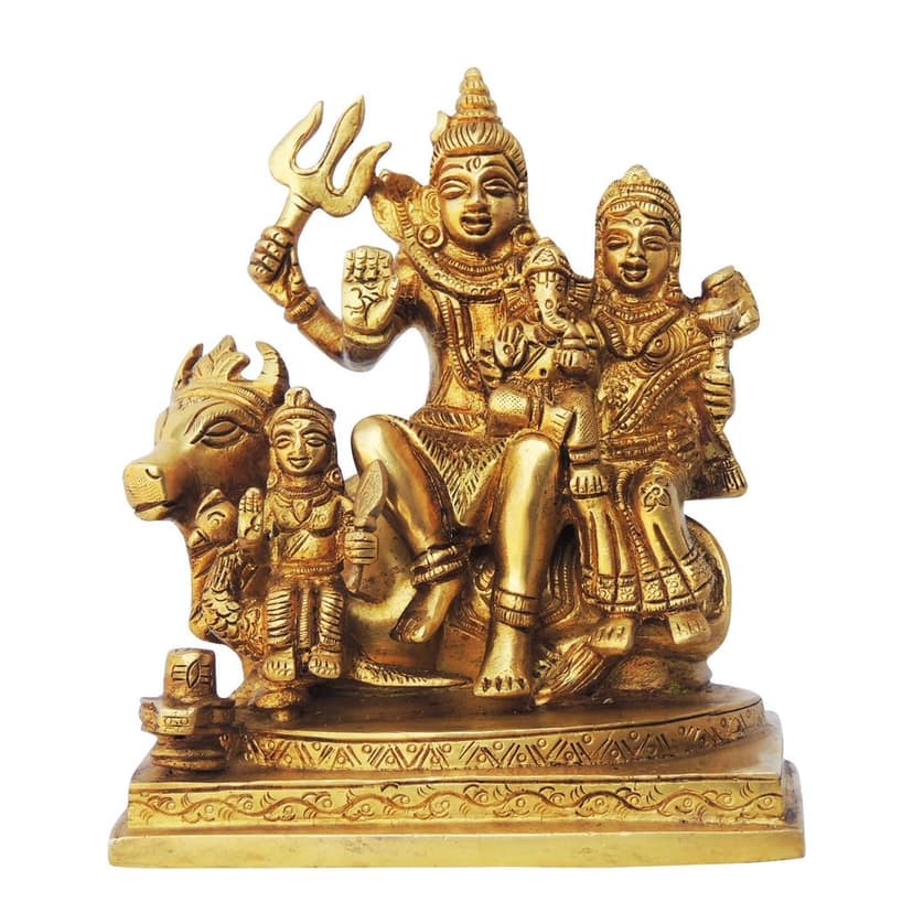 Brass Shiv Parivar God Idol - Pooja Room Decor, Height : 6 Inch (BSMAS1386 F) view 2