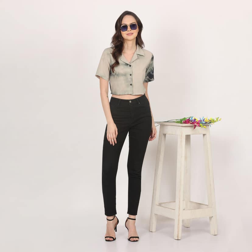 Women Stylish Tie & Dye Crop Shirt view 2