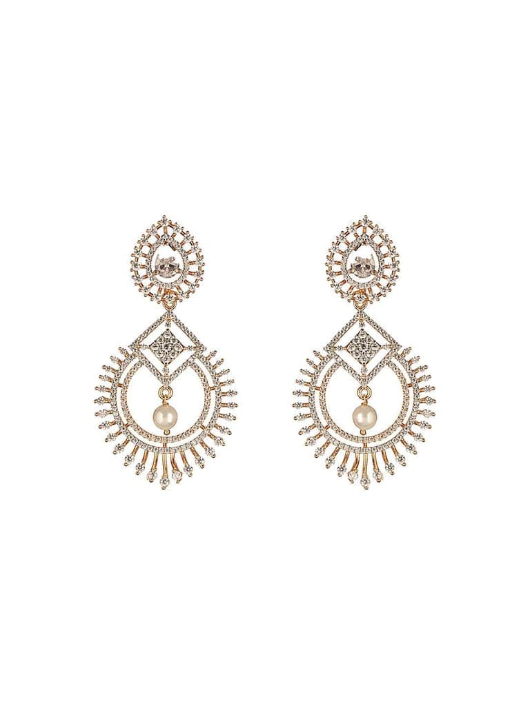 Gold Toned AD Zircon Studded Pearl Beaded Designer Chandbali earrings view 5