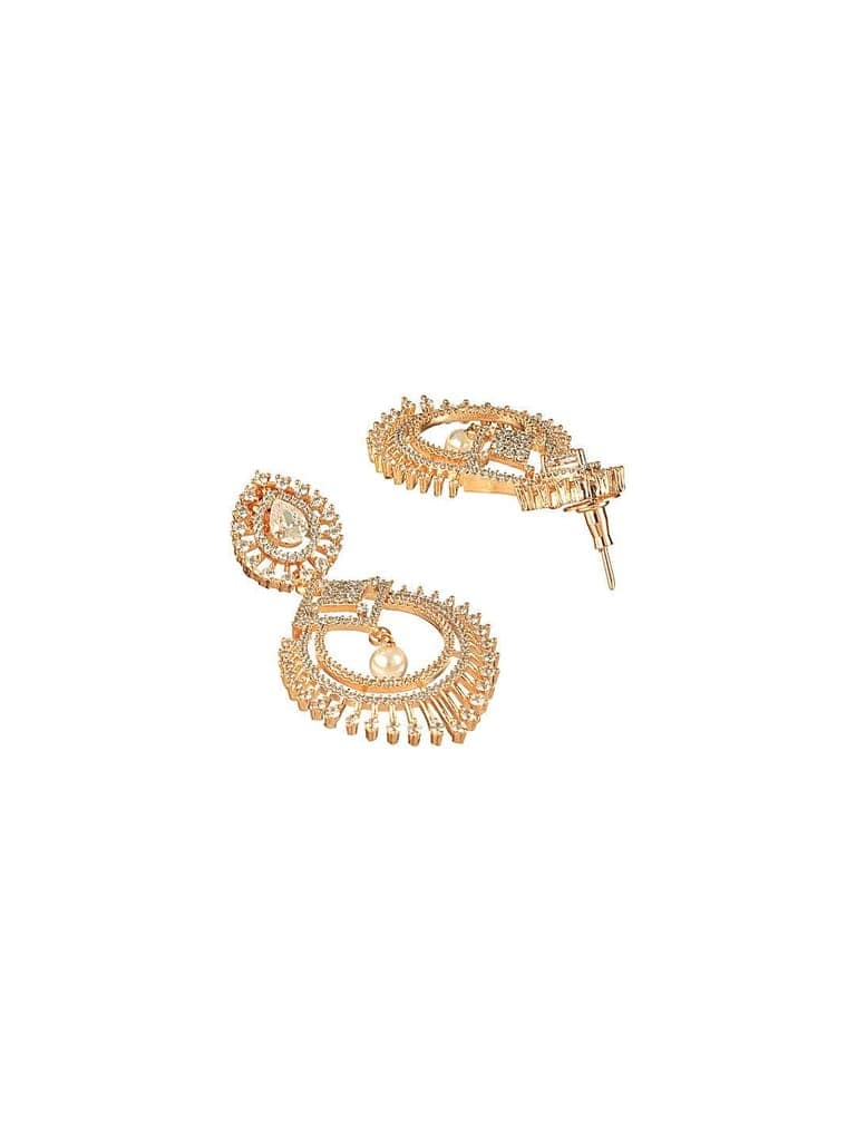 Gold Toned AD Zircon Studded Pearl Beaded Designer Chandbali earrings view 6