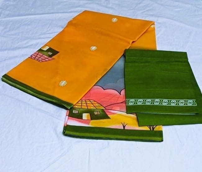 Beautiful Handloom Pure Cotton Saree With Blouse Piece, Village Life Print Saree view 3