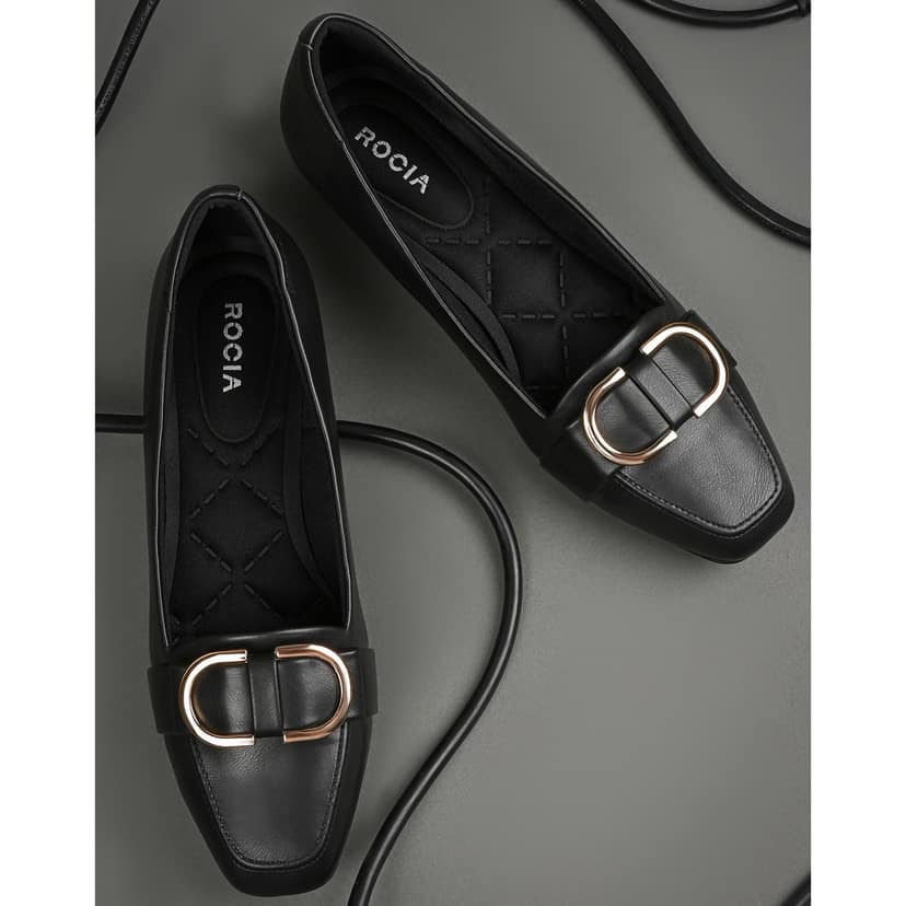 Black Women Square Toe Buckled Work Wear Pumps