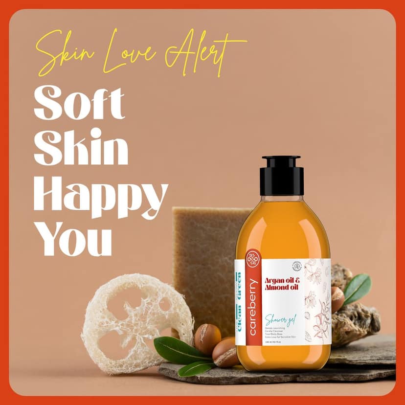 Careberry Argan & Almond Oil Nourishing Shower Gel - Gentle Cleanser for Sensitive Skin, Vegan, Sulphate & Paraben Free - 300ML view 5