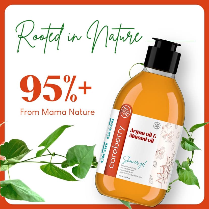 Careberry Argan & Almond Oil Nourishing Shower Gel - Gentle Cleanser for Sensitive Skin, Vegan, Sulphate & Paraben Free - 300ML view 6