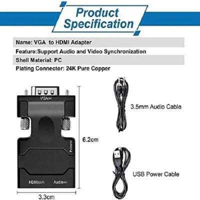VGA (M) To HDMI (F) Converter With Audio for PC, Monitor HDTV Laptop, Projector view 6