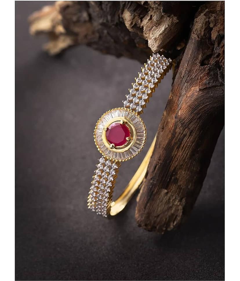 Priyaasi Stylish Gold Plated Round American Diamond Bracelet For Women And Girls