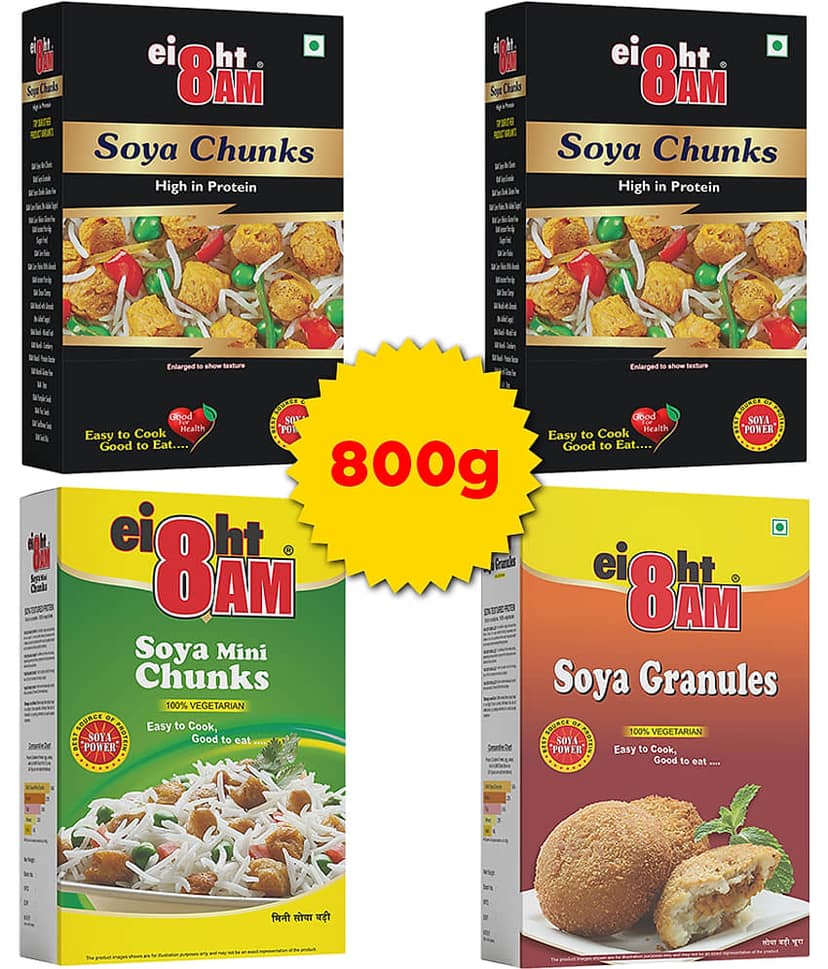 8 AM Mini, Granules, Soya Chunks (Wadi) 800 gm Pack of 4